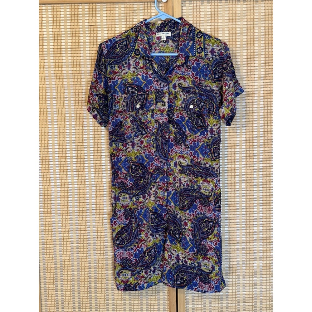 Earthbound Trading Co. Womens M Paisley Button Front Romper‎ Festival Vacation